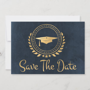 Abschluss Save the Date Gold Grad Cap Blauer Khalk