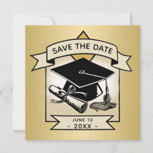 Abschluss Save the Date Gold Grad Cap Elegant Ankündigung