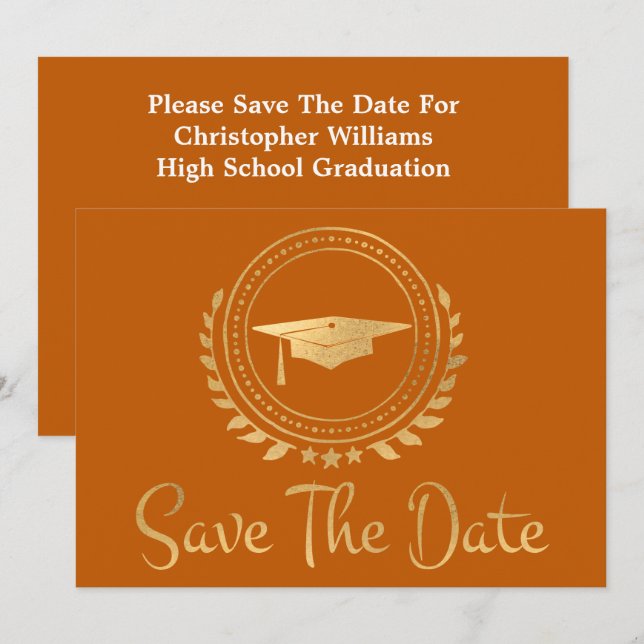 Abschluss Save the Date Gold Grad Cap Orange (Vorne/Hinten)