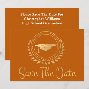Abschluss Save the Date Gold Grad Cap Orange