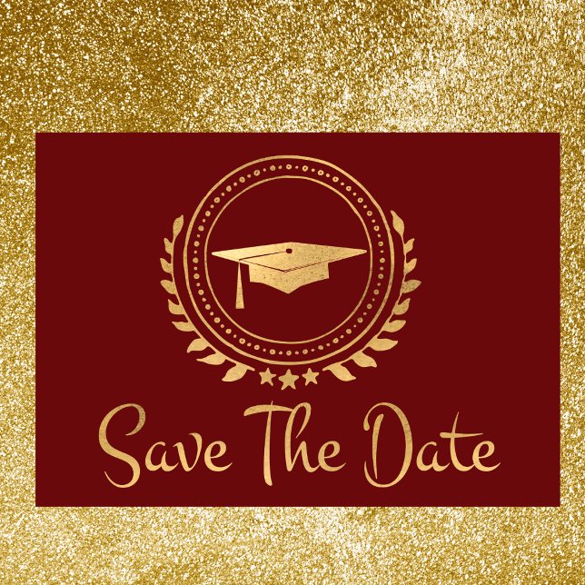Abschluss Save the Date Gold Grad Cap Red (Von Creator hochgeladen)