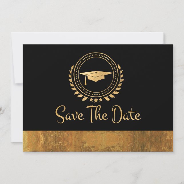 Abschluss Save the Date Gold Grad Cap Wasserfarbe (Vorderseite)