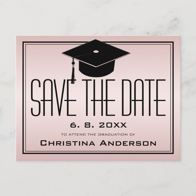 Abschluss Save the Date Grad Cap Blush Graduate Ankündigungspostkarte (Vorderseite)