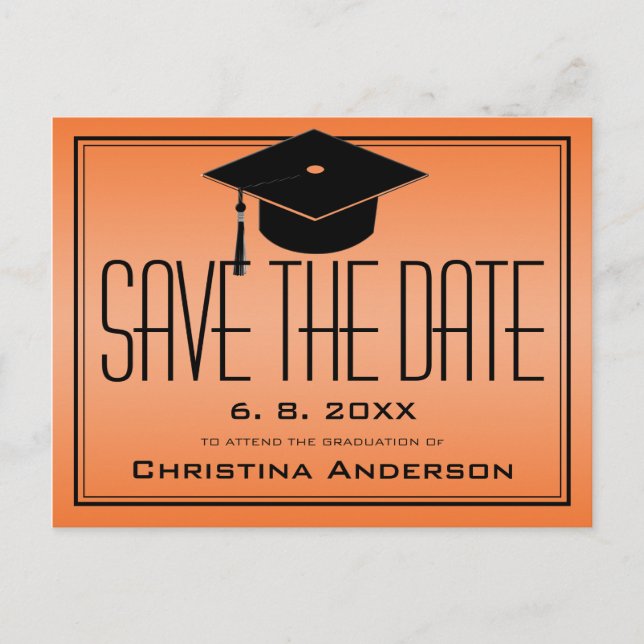 Abschluss Save the Date Grad Cap Orange Graduate Ankündigungspostkarte (Vorderseite)