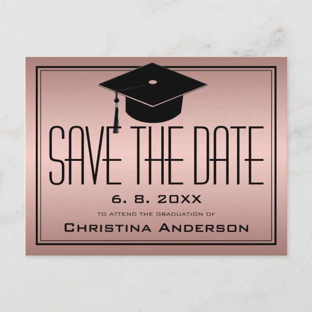 Abschluss Save the Date Grad Cap Rose Graduate Ankündigungspostkarte (Vorderseite)