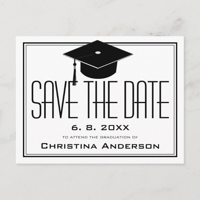 Abschluss Save the Date Grad Cap White Graduate Ankündigungspostkarte (Vorderseite)