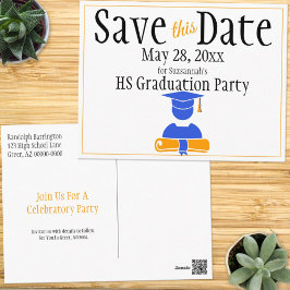 Abschluss Save the Date Minimalistisch Blue Orange Postkarte