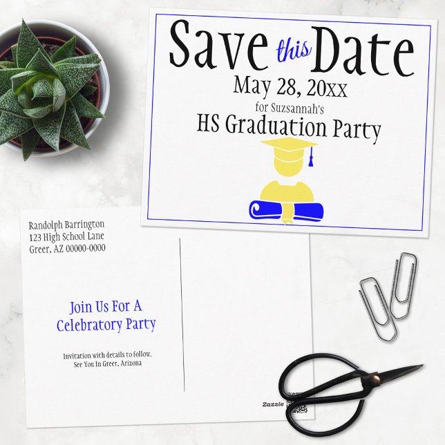 Abschluss Save the Date Minimalistisch Postkarte (Von Creator hochgeladen)
