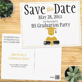 Abschluss Save the Date Minimalistisches Schwarzes Postkarte