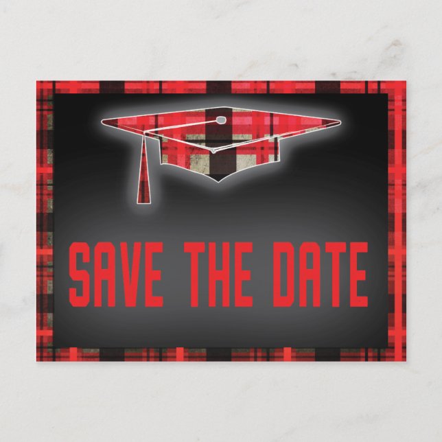 Abschluss Save the Date Modernes Kariertes Tartan Ankündigungspostkarte (Vorderseite)