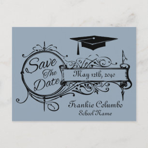 Abschluss Save The Date Postkarte Blau Vintage