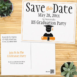 Abschluss Save the Date Schwarz Orange Custom Postkarte