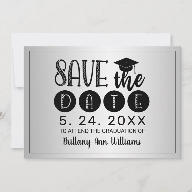 Abschluss Save the Date Schwarzer Typografie Silve Ankündigung (Vorderseite)