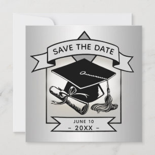 Abschluss Save the Date Silver Grad Cap Elegant Ankündigung
