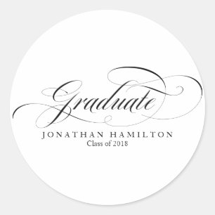 Abschluss Schwarz-Weiß Elegantes Skript Absolvente Runder Aufkleber