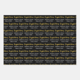 Abschluss Schwarz-weiß Gold Herzlichen Glückwunsch Geschenkpapier Set