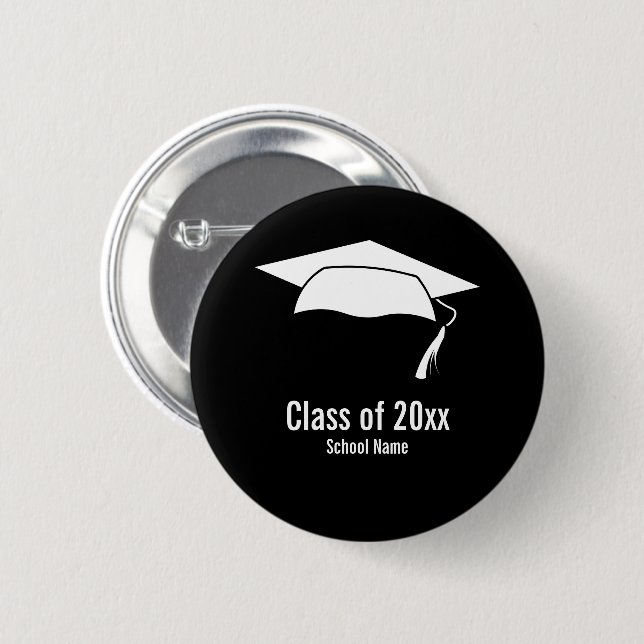 Abschluss Schwarz Weiß Schule Name Abschlussjahrga Button (Vorne & Hinten)