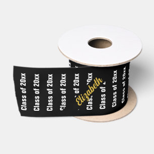 Abschluss Schwarz Weiß und Gold Name des Absolvent Satinband