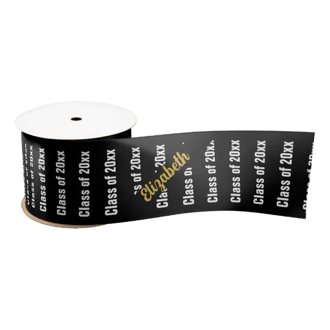 Abschluss Schwarz Weiß und Gold Name des Absolvent Satinband (Spule)