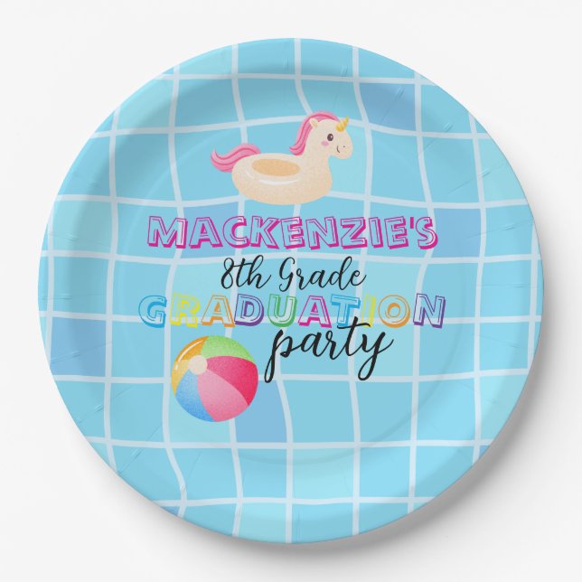Abschluss-Schwimmparty Pappteller (Vorderseite)