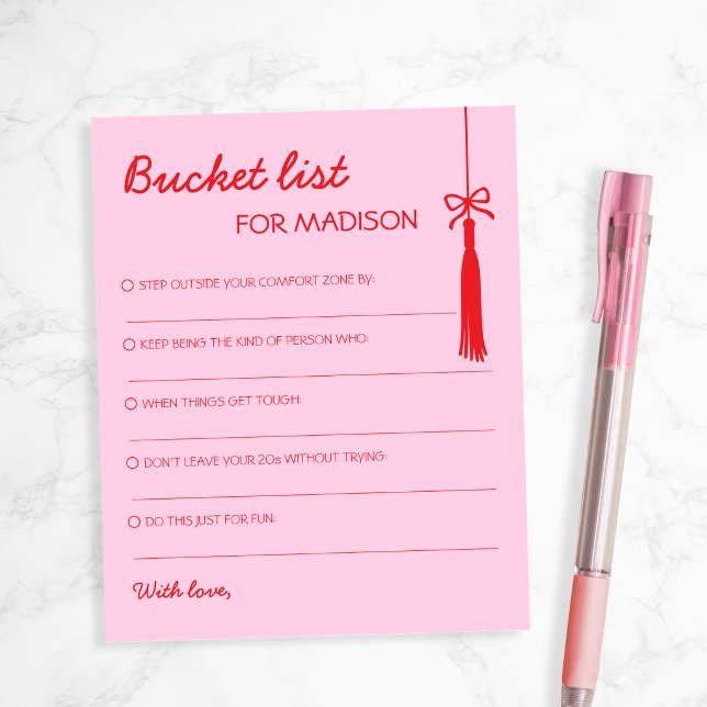 Abschluss-Sehnsuchtsliste Quaste Schleife Rosa Rot (Bucket List Tassel Bow Pink Red Advice Graduation)