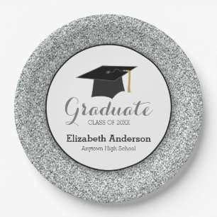 Abschluss Silber Glitter Doktorhut Pappteller
