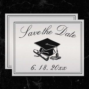 Abschluss Silver Black Cap Diploma Save the Date Ankündigung