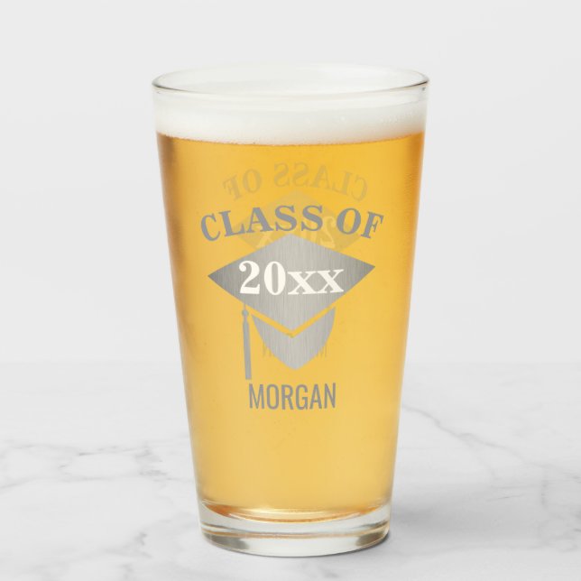 Abschluss Silver Mortarboard Tassel Fun Wiedersehe Glas (Vorne (Gefüllt))