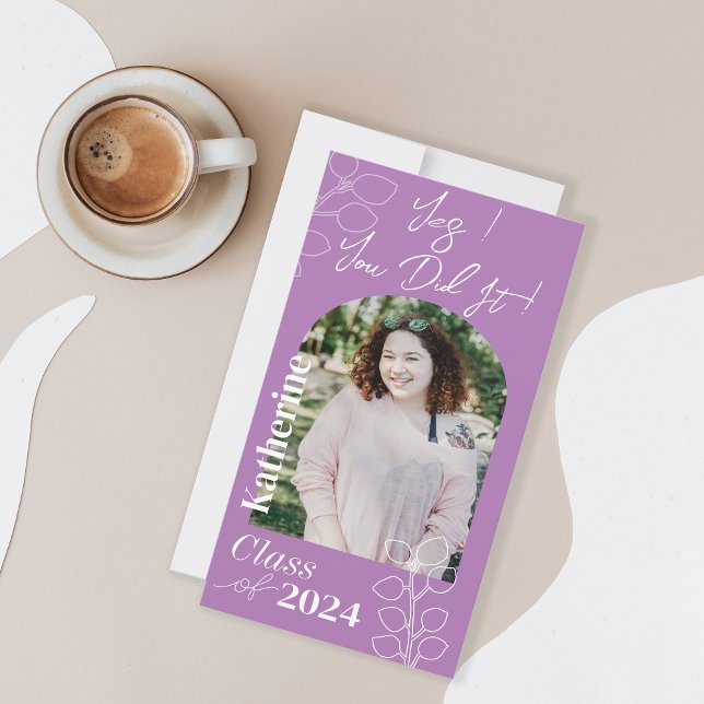 Abschluss Simple Foliage Lavendel ("Yes you did it !" modern simple graduation
card for your friends. )