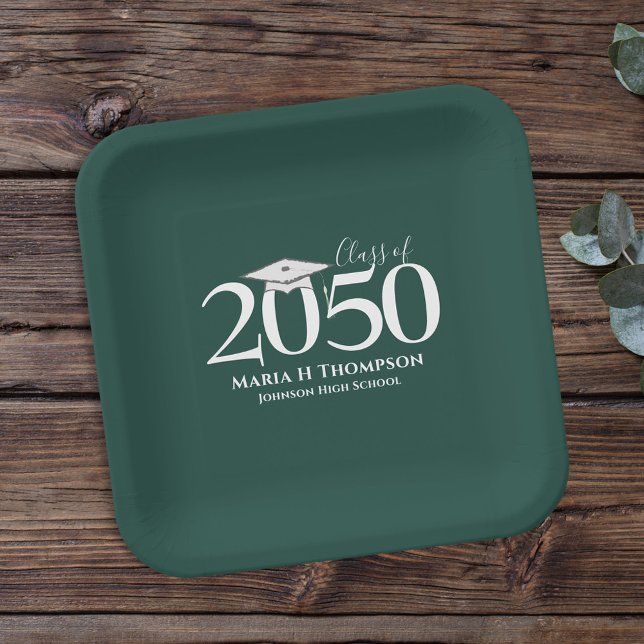 Abschluss Simple Modern Minimalistisch Dark Green Pappteller (Von Creator hochgeladen)