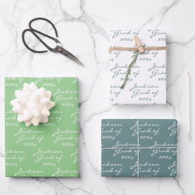 Abschluss Spring Green Personalisiert Grad Geschenkpapier Set (Vorderseite)
