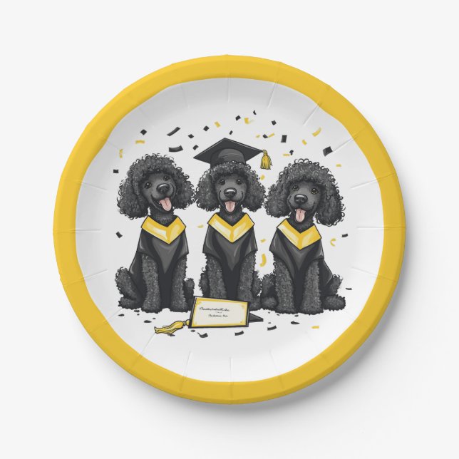 Abschluss Standard Poodle Hunde Pappteller (Vorderseite)