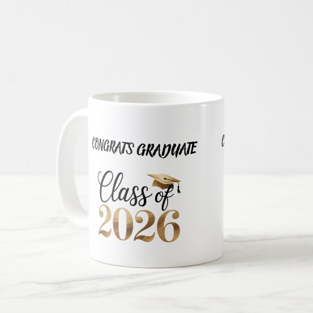 Abschluss-T-Shirt Geschenk Klasse 2026 Kaffeetasse (Vorderseite Links)