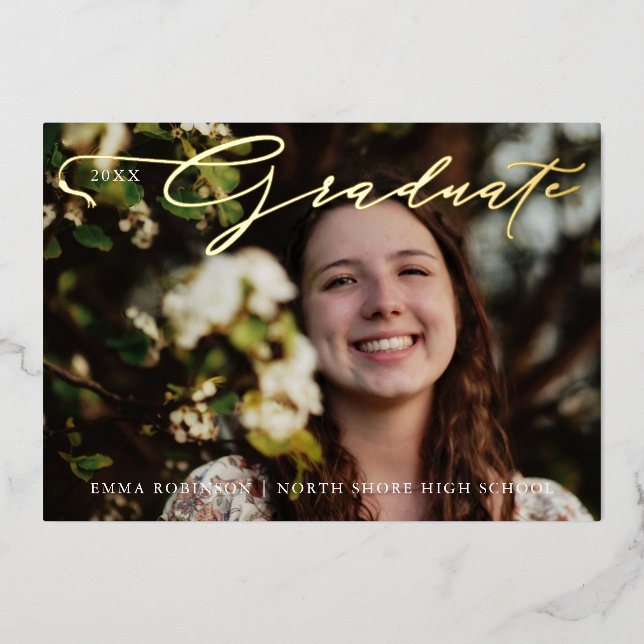 Abschluss Tassel Script Foto Einladung (Vorderseite)