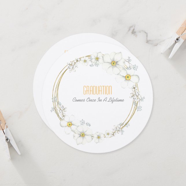 Abschluss Teetochter Weiße Blüten und Beeren Einladung (Vorderseite/Rückseite Beispiel)