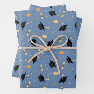 Abschluss Thema mit Cap, Diplom, Balloons Blue Geschenkpapier Set