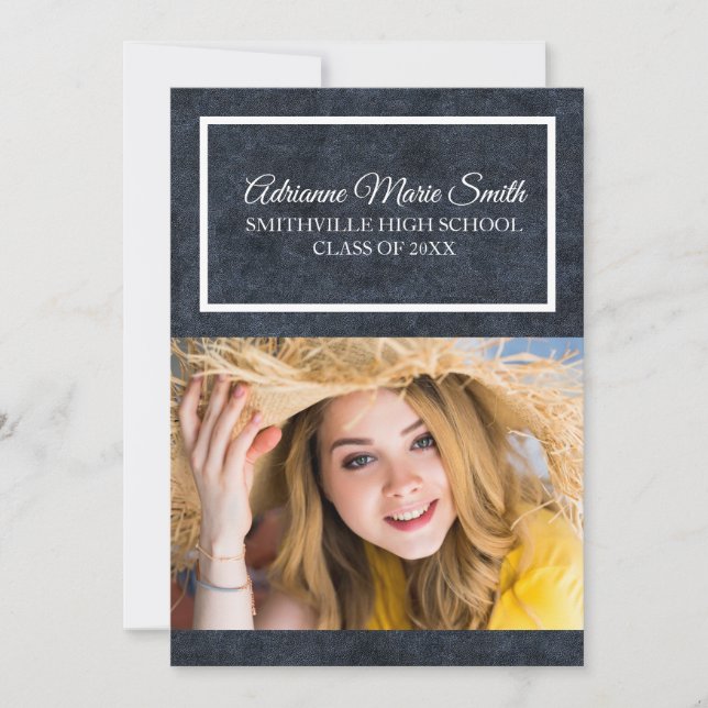 Abschluss Trunk Party für Navy Blue und Weiß Foto Einladung (Vorderseite)