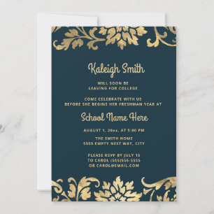 Abschluss Trunk Party Navy Blue Vintag Gold Einladung