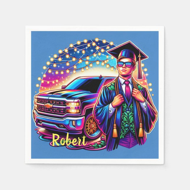 Abschluss Typ mit Lieferwagen LKW kundenspezifisch Serviette (Vorderseite)