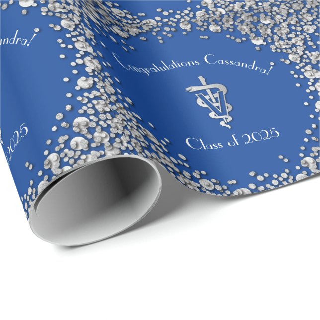 Abschluss Veterinär Blau Silber Geschenkpapier (Rolleneckpunkt)