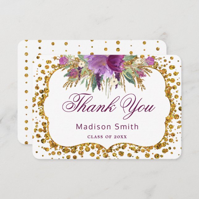 Abschluss Vielen Dank an Floral Gold Glitzer Confe Einladung (Vorne/Hinten)