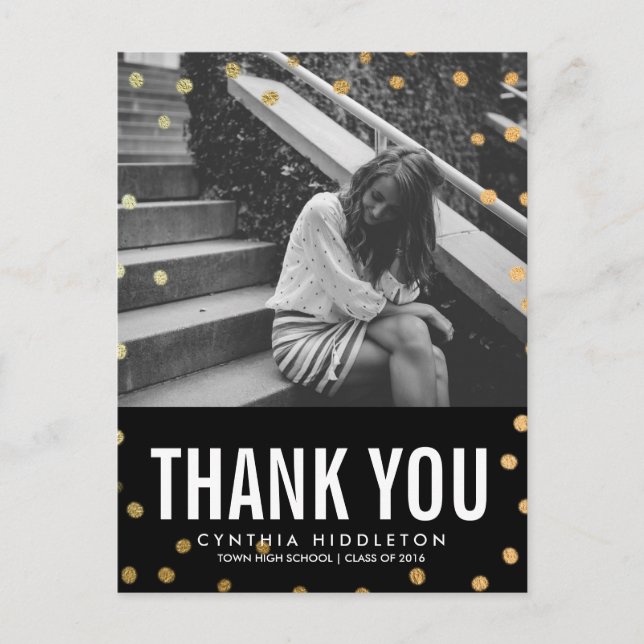 Abschluss Vielen Dank an Gold Confetti Foto Postkarte (Vorderseite)