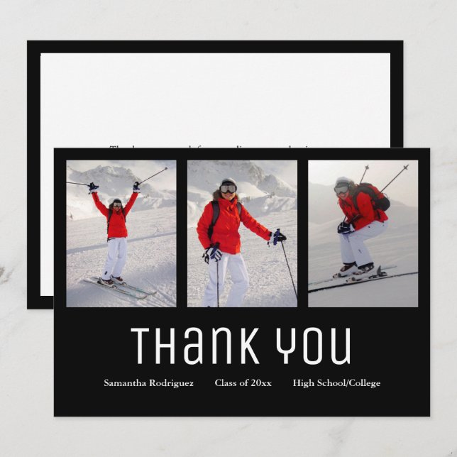 Abschluss Vielen Dank, Modernes 3 Foto Schwarz-wei Ankündigung (Vorne/Hinten)