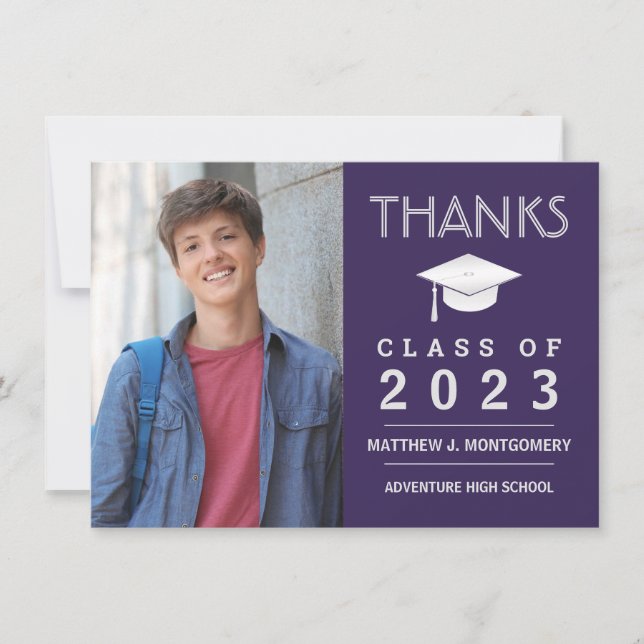 Abschluss Vielen Dank Modernes Foto Lila Dankeskarte (Vorderseite)