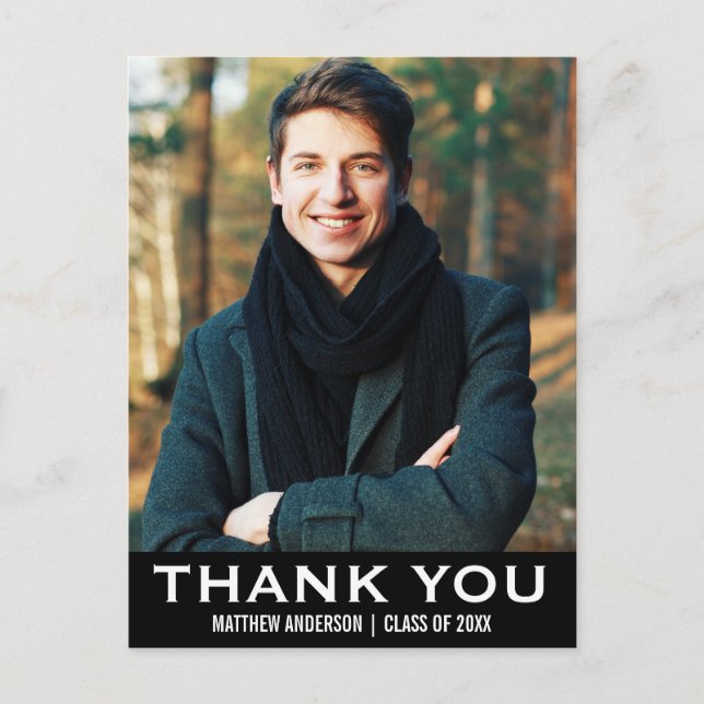 Abschluss Vielen Dank Modernes Foto Postcard BW Postkarte (Vorderseite)