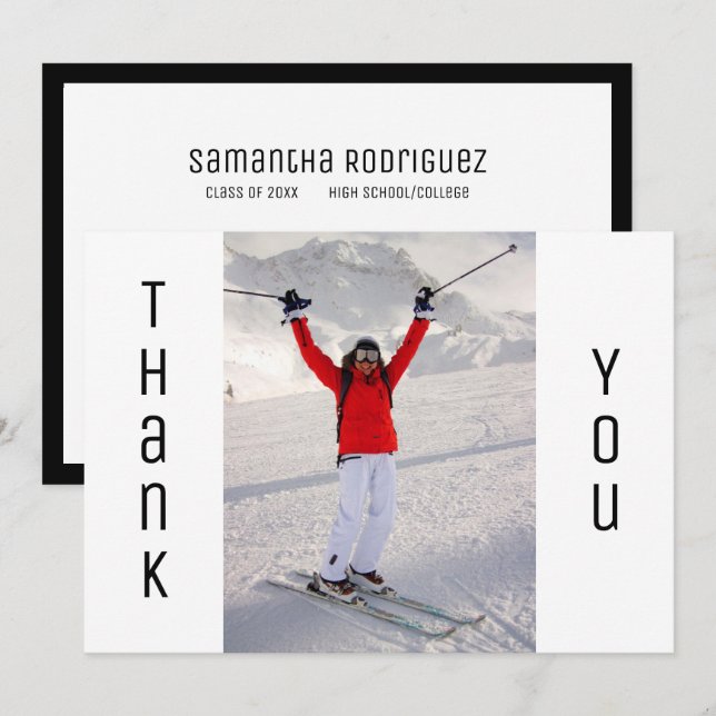 Abschluss Vielen Dank Modernes Schwarz-weißes Foto Ankündigung (Vorne/Hinten)