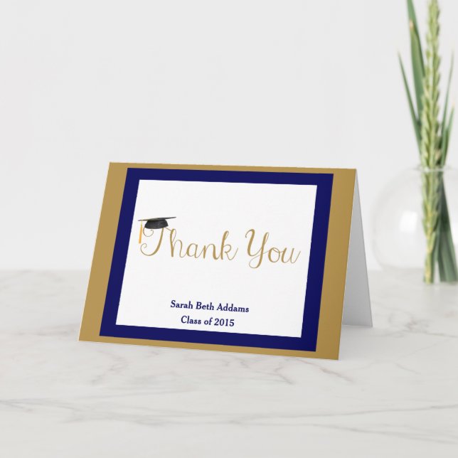 Abschluss Vielen Dank, Navy & Gold, Name/Jahr hinz Dankeskarte (Vorderseite)