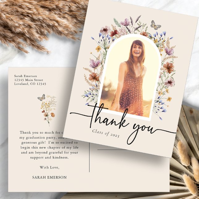 Abschluss Vielen Dank, Postkarte (Graduation Thank You Postcard with Butterfly by Painted Paperie
)