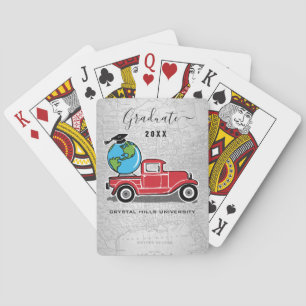 Abschluss Vintag Red Truck Grad Cap World Glove Spielkarten