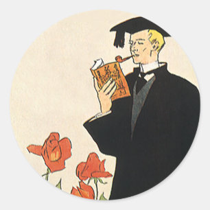 Abschluss Vintage, Absolvent liest ein Buch Runder Aufkleber